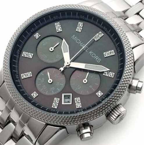 NEW Authentic Michael Kors Silver Black Dial Chronograph Designer Watch for Women MK5021