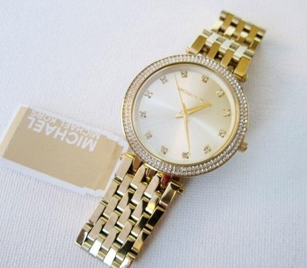 NEW Authentic Michael Kors Gold Stainless Steel Rhinestone Ladies Watch MK 3216