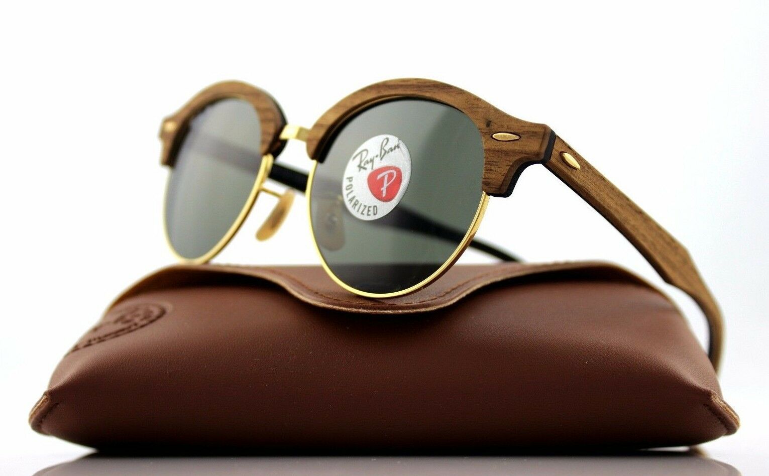 Ray-Ban Clubround Wood Polarized Unisex Sunglasses RB 4246M 118158