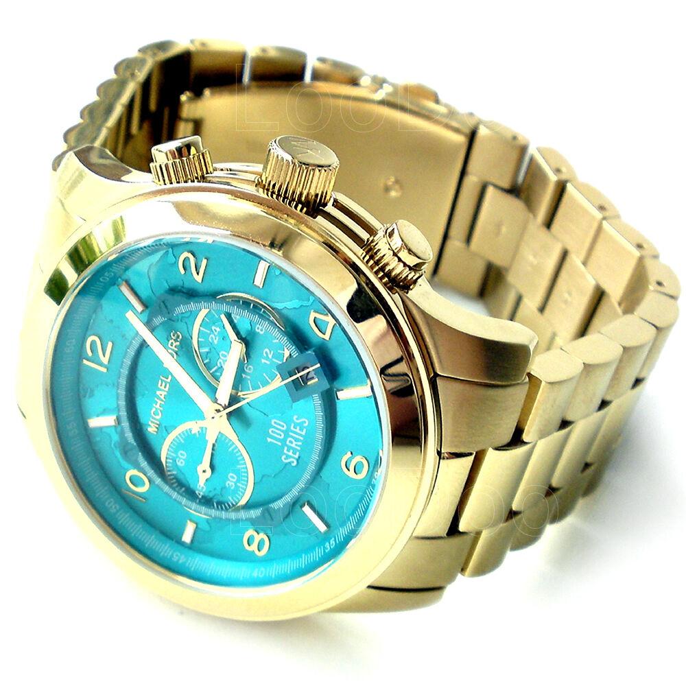 NEW Authentic Michael Kors Hunger Stop Oversized Gold Tone Womens Watch MK 8315