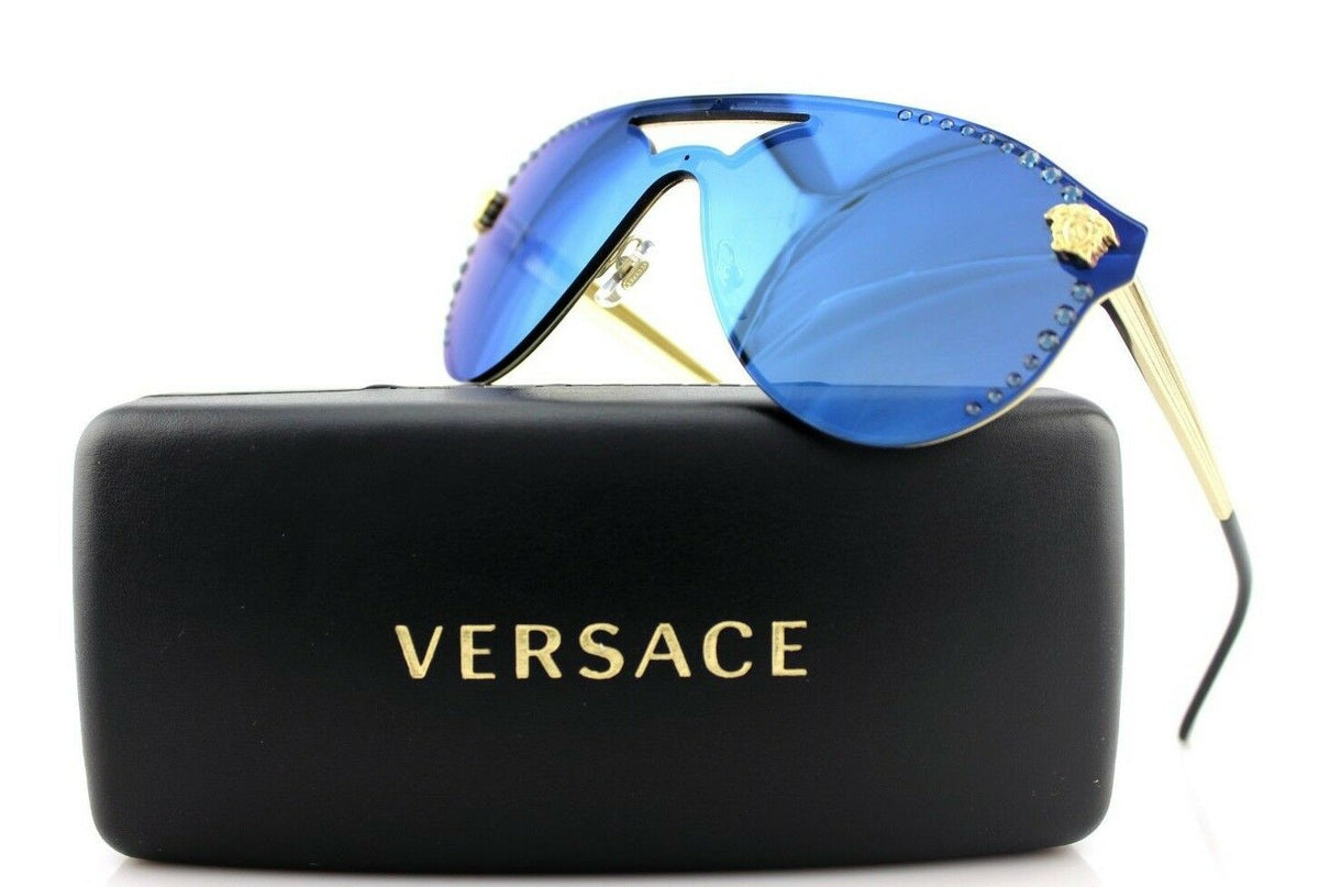 RARE Authentic VERSACE Glam Medusa Gold Blue Sunglasses VE 2161-B 1252/55 434431