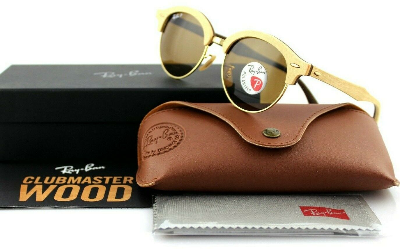 Ray-Ban Club Round Wood Polarized Unisex Sunglasses RB 4246M 117957 9