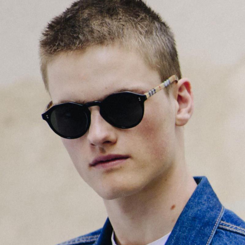 Burberry Black Round Check Men Sunglasses BE4280 3757/87