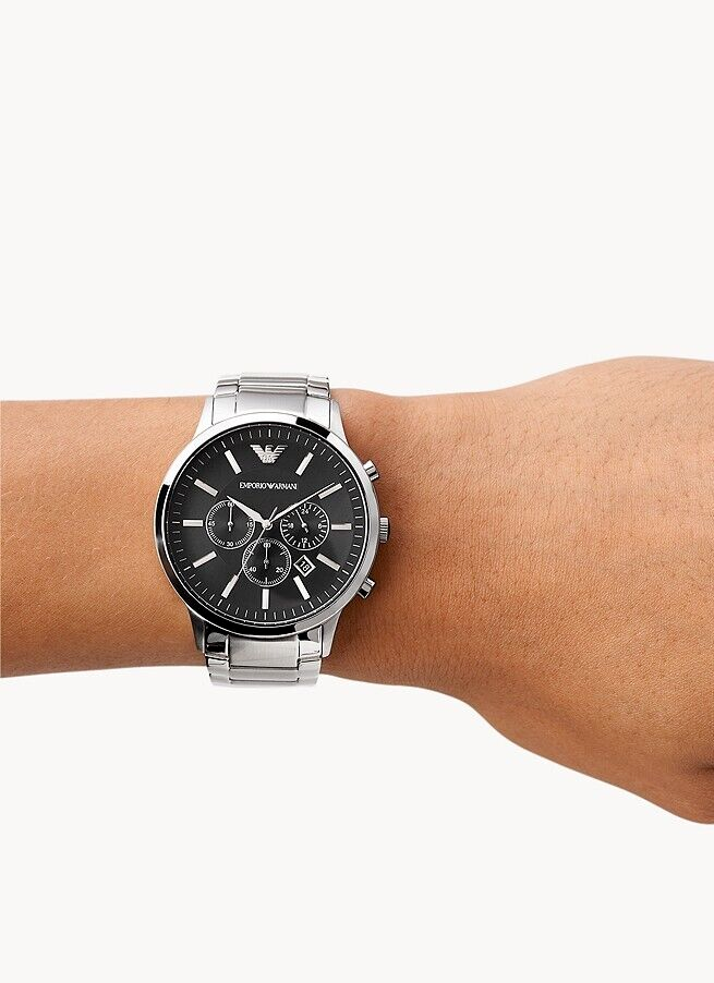 EMPORIO ARMANI Renato Chronograph 46mm Large Black Steel Men's Watch AR2460