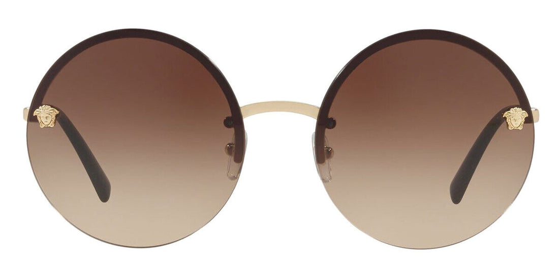 VERSACE Gold Brown Medusa Round Metal Women Sunglasses VE 2176 125213