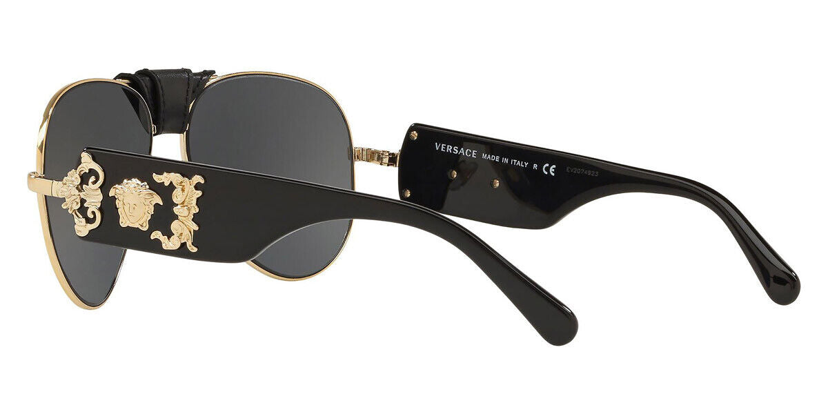 VERSACE Gold Grey Mirror Black Lens Pilot Metal Sunglasses VE 2150Q 12526G
