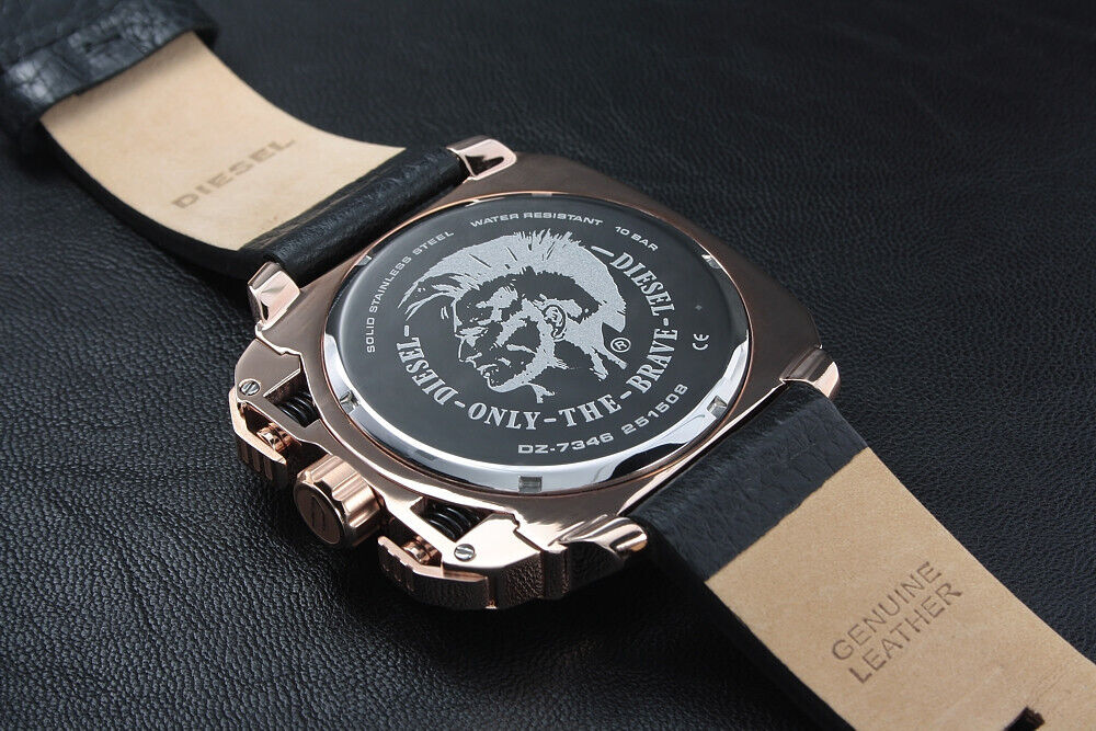 DIESEL BAMF Chronograph Black Rose Gold Leather Men's Watch DZ7346