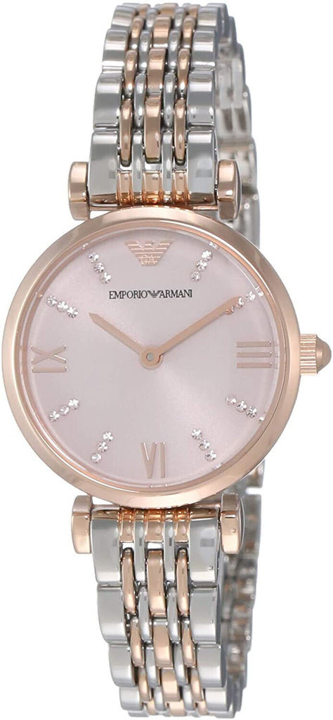EMPORIO ARMANI Rose Gold Pink Dial 28mm Two Tone Women Watch AR11223