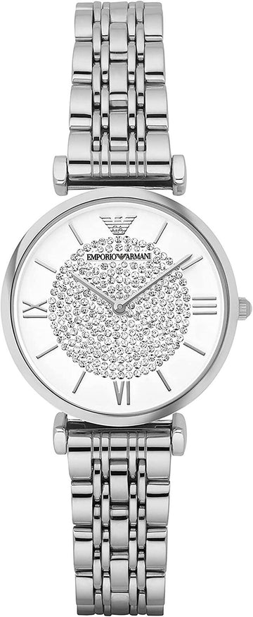 EMPORIO ARMANI Gianni T Bar Crystals Silver 32mm Womens Watch AR1925