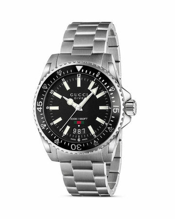 Gucci Dive 40mm Black Analog Dial Steel Bracelet Men Watch YA136301