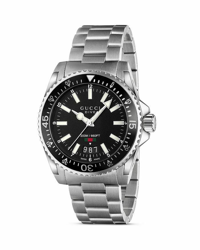 Gucci Dive 40mm Black Analog Dial Steel Bracelet Men Watch YA136301
