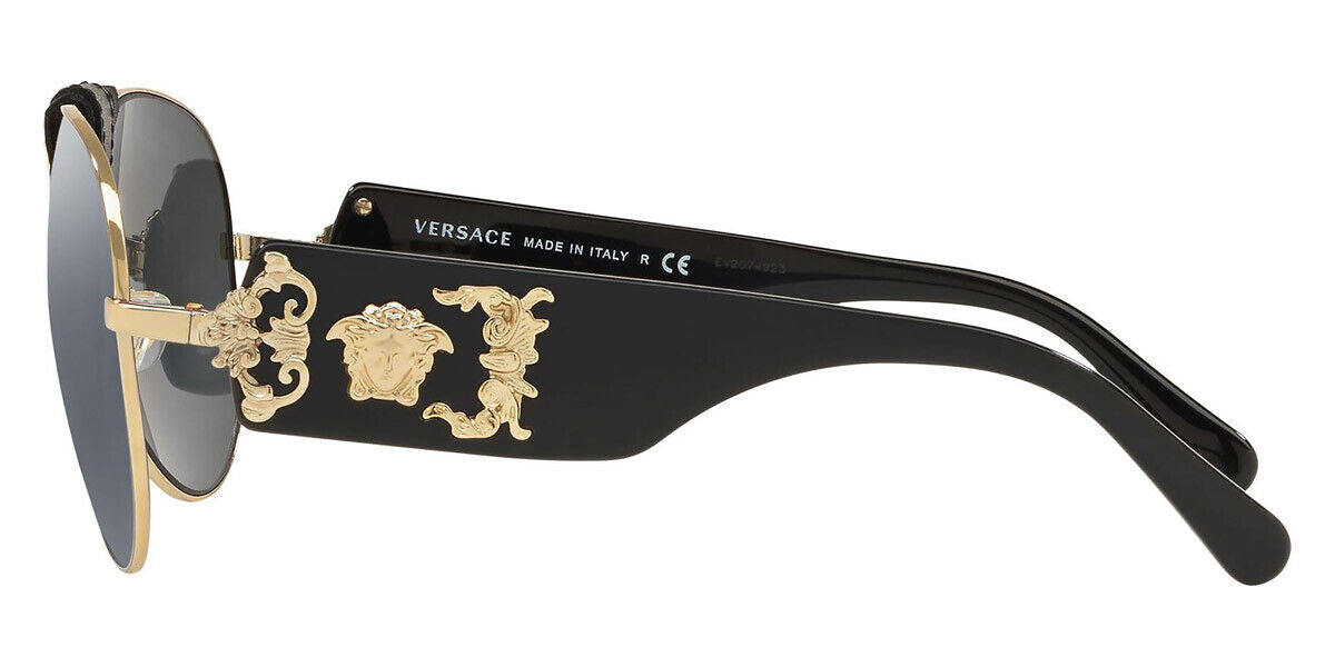 VERSACE Gold Grey Mirror Black Lens Pilot Metal Sunglasses VE 2150Q 12526G