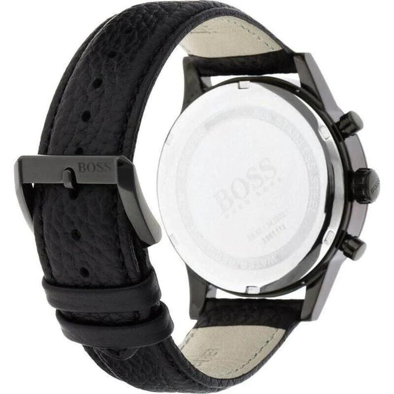 HUGO BOSS Aeroliner Chronograph 44mm Leather Black Men Watch 1512567