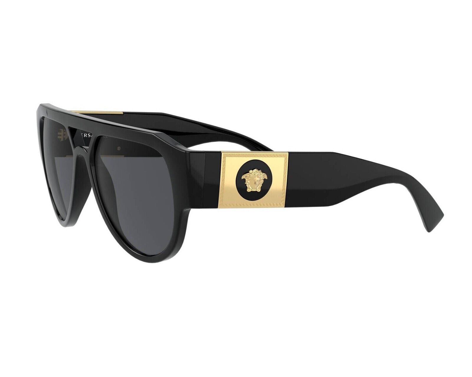 VERSACE Medusa Black Gold Grey Pilot Sunglasses VE 4401 GB1/87 XL