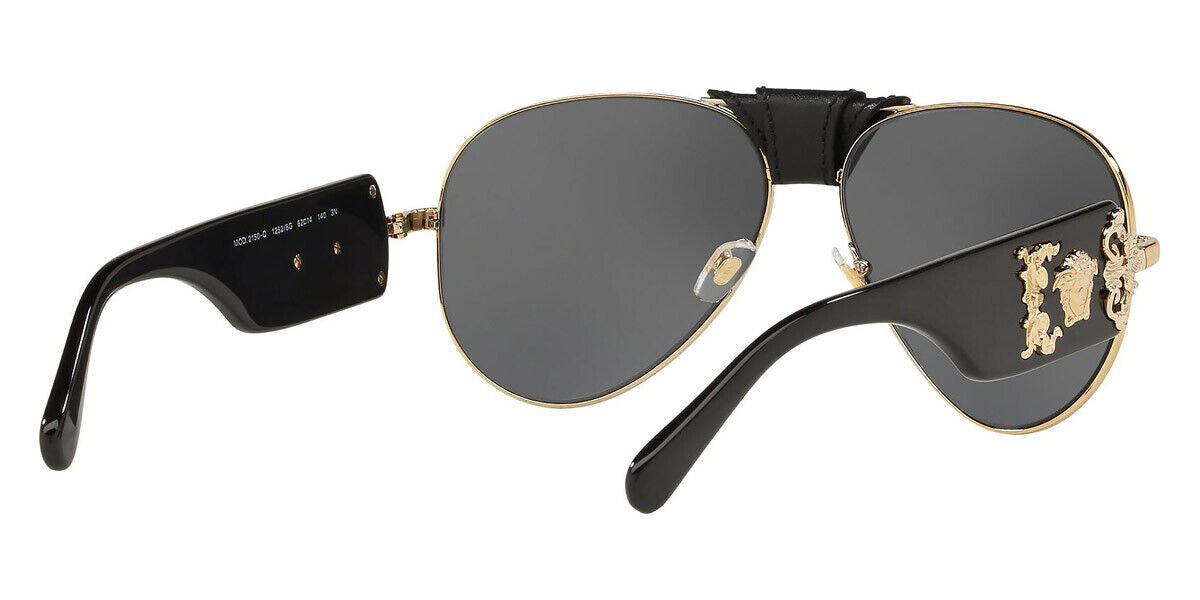 VERSACE Gold Grey Mirror Black Lens Pilot Metal Sunglasses VE 2150Q 12526G