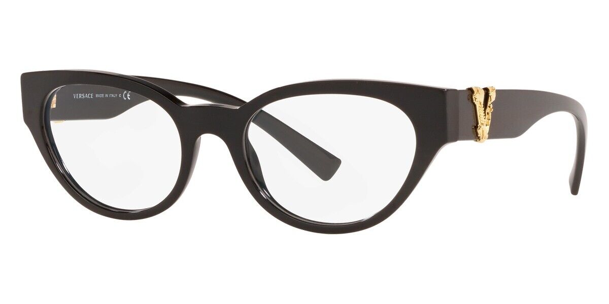 Genuine VERSACE Black Gold Frame Cat Eye Women Eyeglasses VE 3282 GB1 53mm