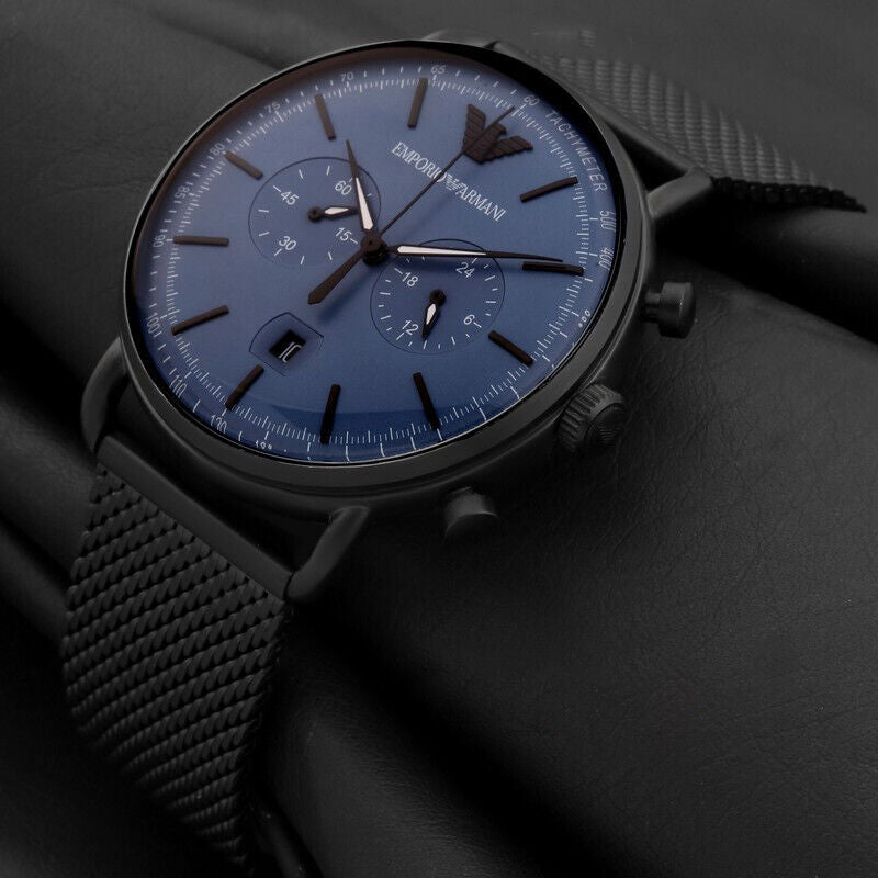 EMPORIO ARMANI Aviator Chrono 43mm Black Steel Men's Watch AR11201