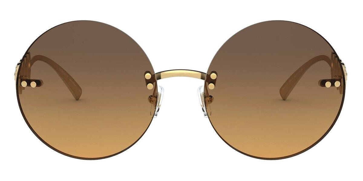 VERSACE Medusa Gold Brown Orange Round Oversized Sunglasses VE 2214 100218