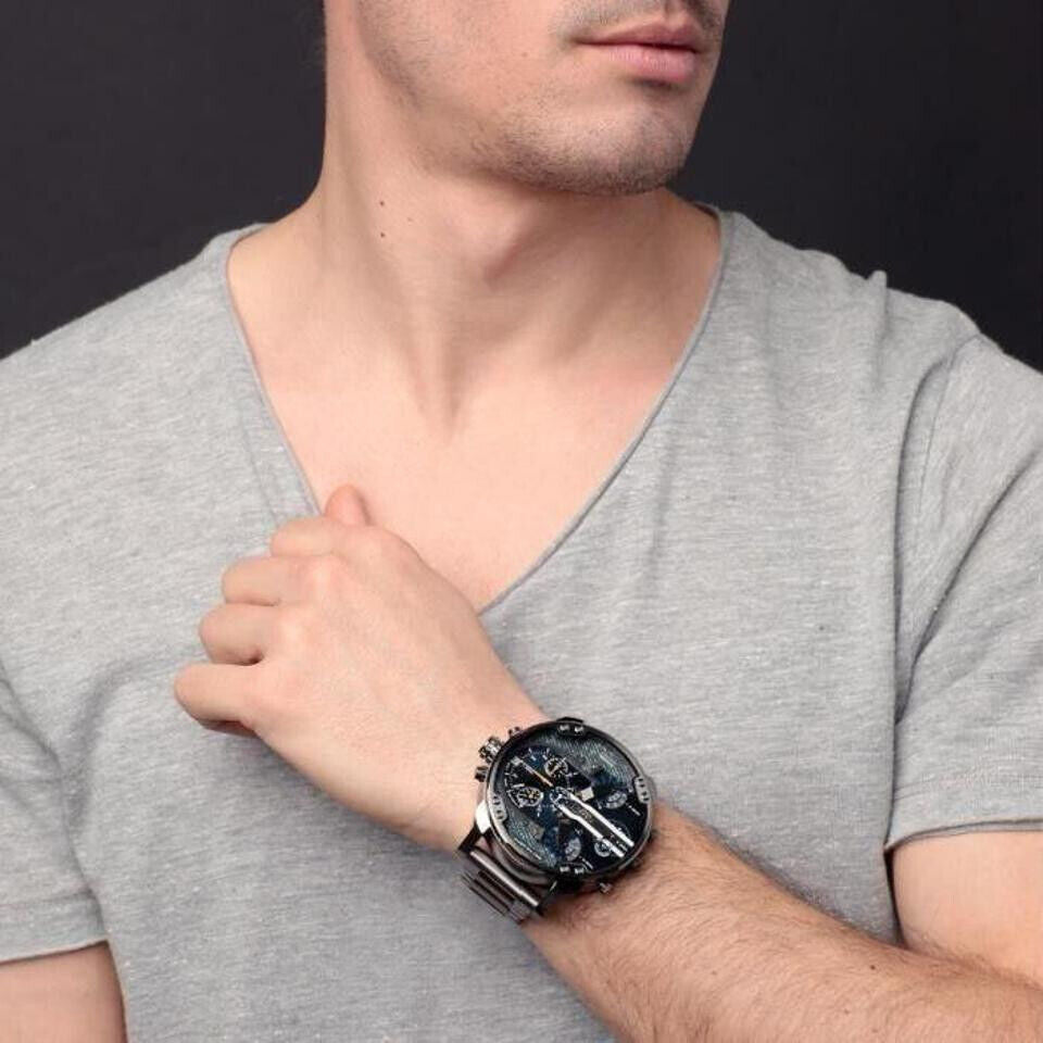 DIESEL Mr Daddy 2.0 Chronograph Blue Denim Large Mens Watch DZ7331