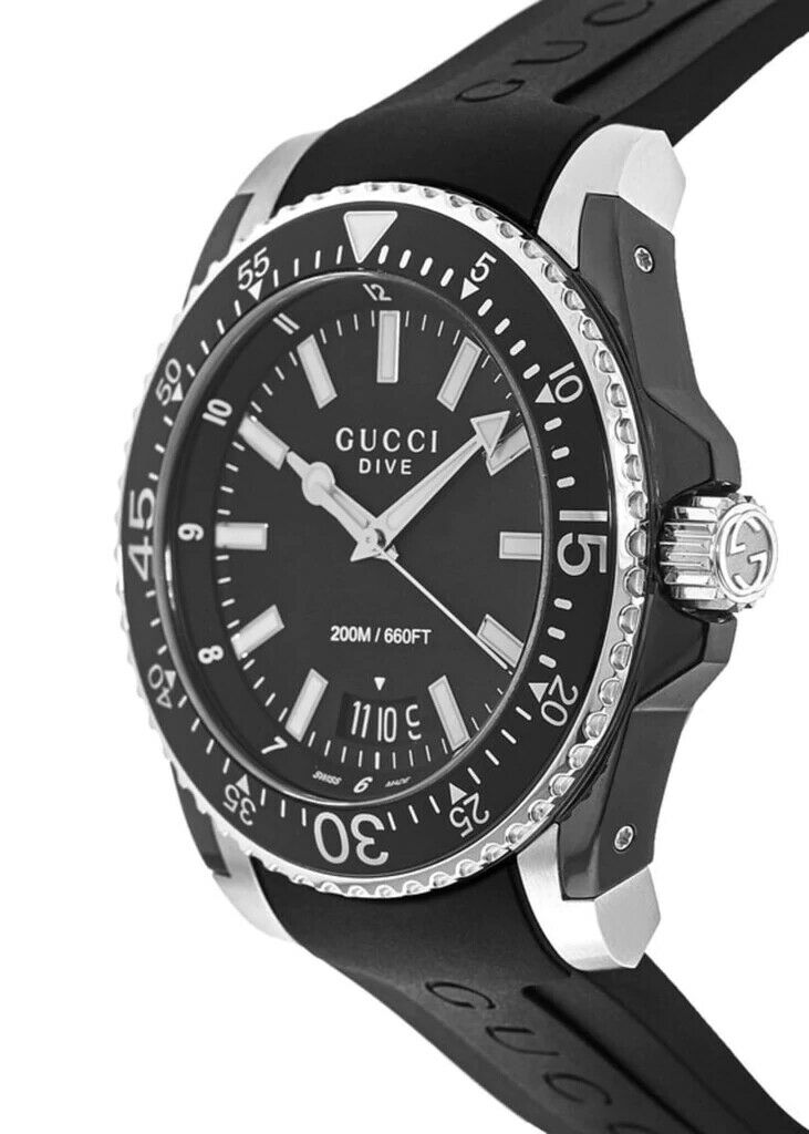 Gucci Dive 45mm Analog Swiss Quartz Black Dial Men's Watch YA136204