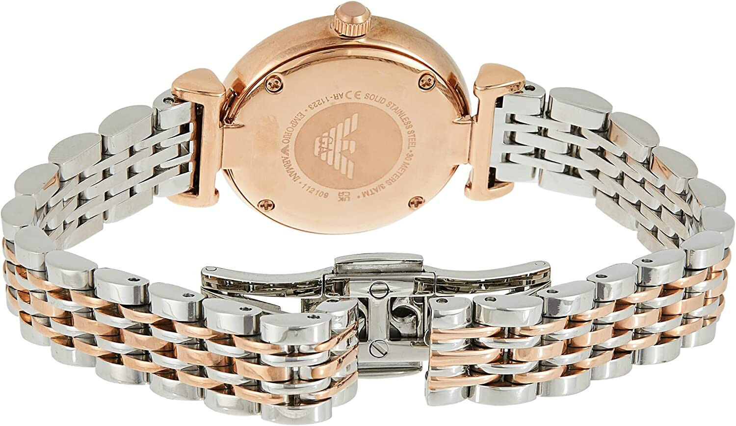 EMPORIO ARMANI Rose Gold Pink Dial 28mm Two Tone Women Watch AR11223