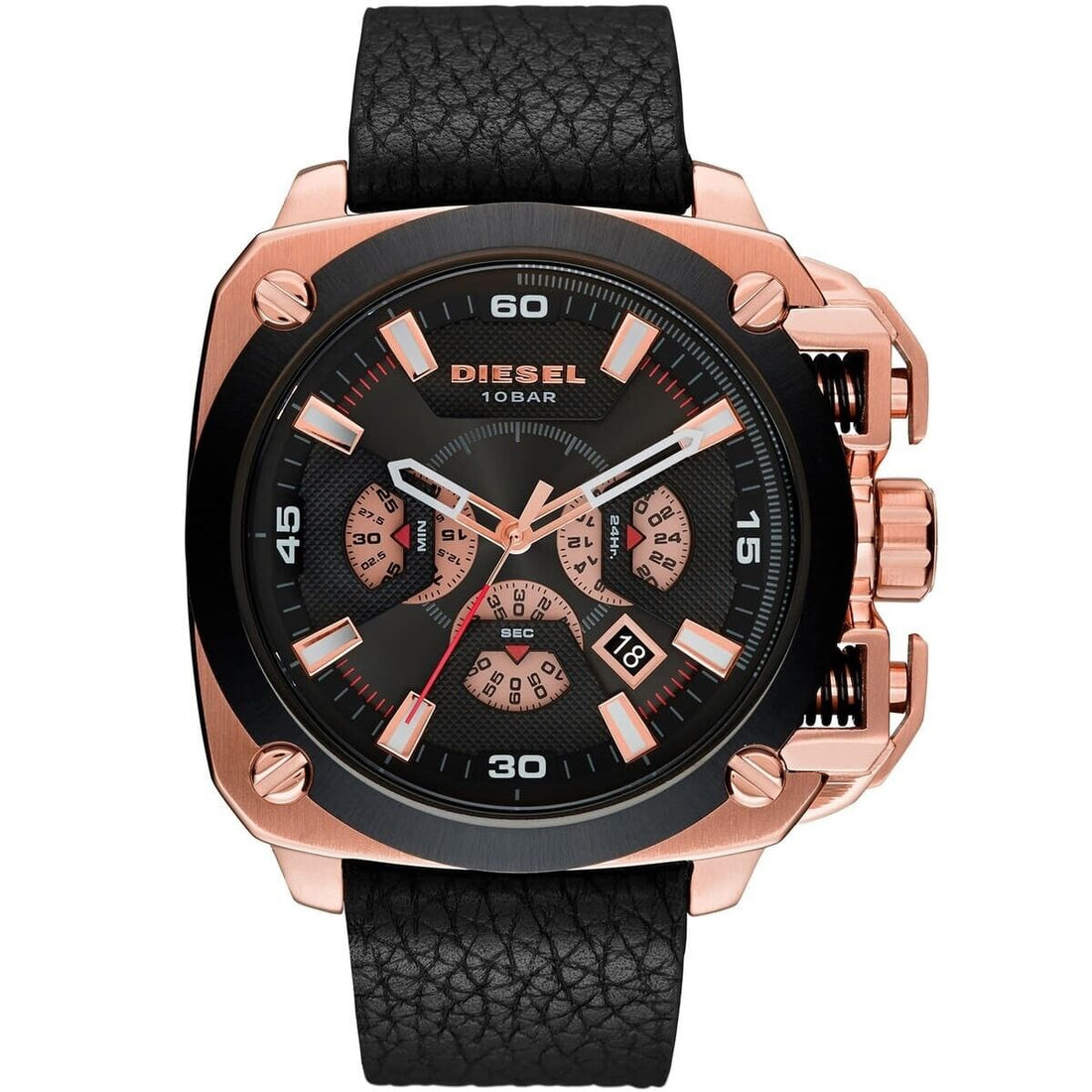 DIESEL BAMF Chronograph Black Rose Gold Leather Men's Watch DZ7346