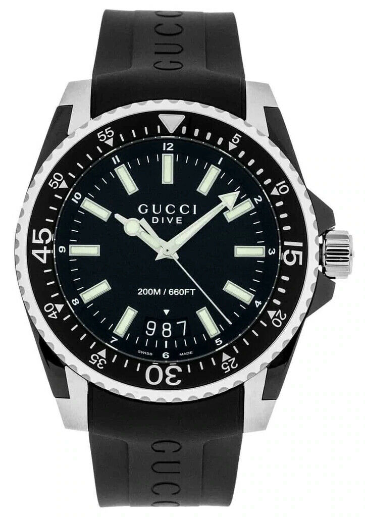 Gucci Dive 45mm Analog Swiss Quartz Black Dial Men's Watch YA136204