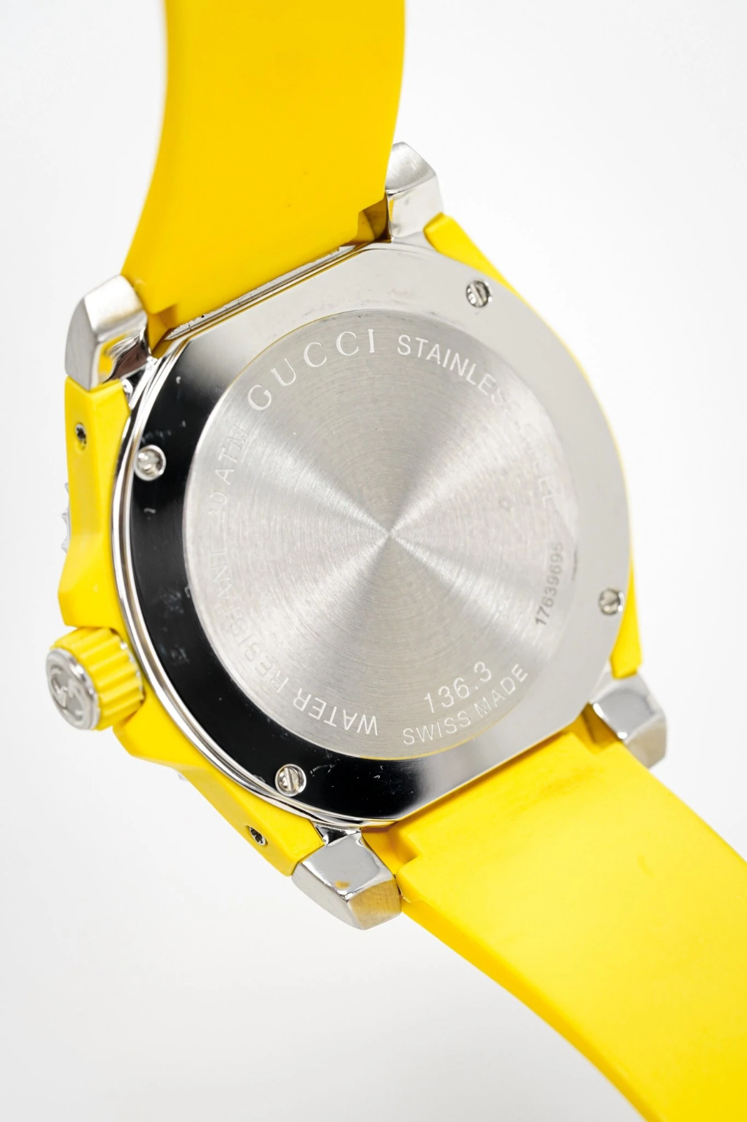 Gucci Dive 40mm Black Dial Yellow Rubber Strap Swiss Watch YA136319