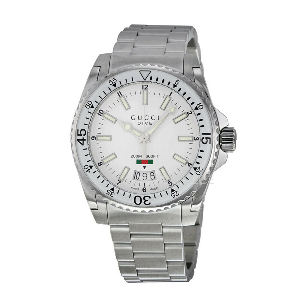Gucci Dive 40mm Analog Steel Strap White Dial Swiss Watch YA136302