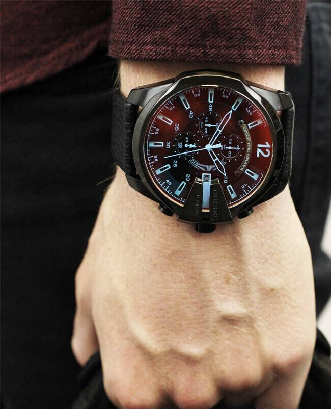 DIESEL Mega Chief Chronograph 59mm Black Leather Men's Watch DZ4323