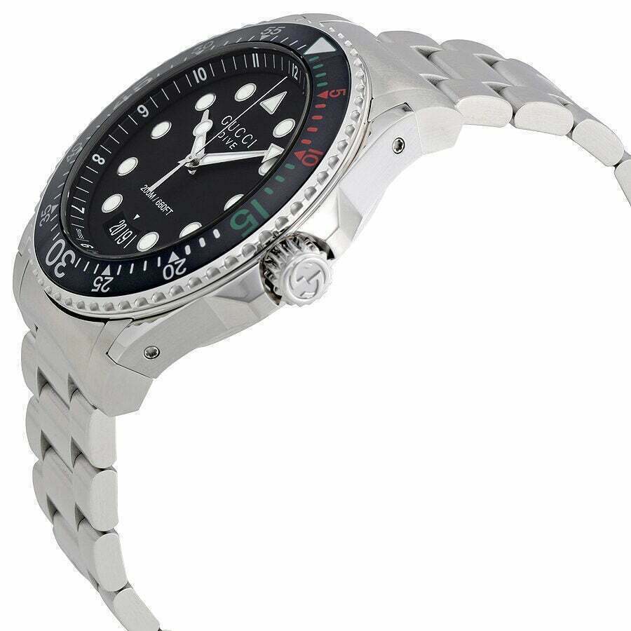 Gucci Dive XL 45mm Swiss Quartz Black Dial Mens Steel Watch YA136208