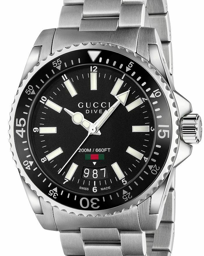 Gucci Dive 40mm Black Analog Dial Steel Bracelet Men Watch YA136301