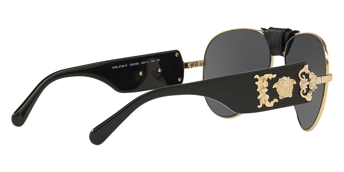 VERSACE Gold Grey Mirror Black Lens Pilot Metal Sunglasses VE 2150Q 12526G