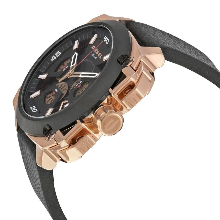 DIESEL BAMF Chronograph Black Rose Gold Leather Men's Watch DZ7346