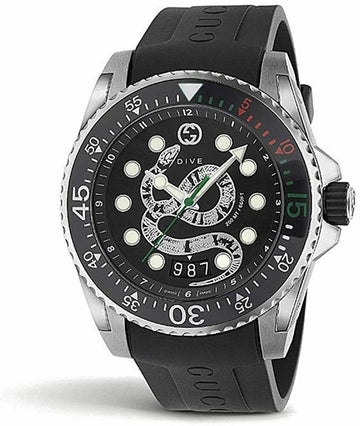 Gucci Dive 45mm King Snake Black Rubber Strap Men's Watch YA136217