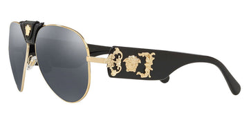 VERSACE Gold Grey Mirror Black Lens Pilot Metal Sunglasses VE 2150Q 12526G