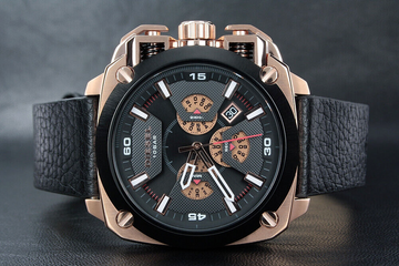 DIESEL BAMF Chronograph Black Rose Gold Leather Men's Watch DZ7346