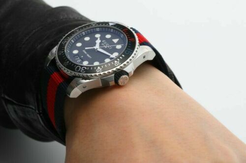 Gucci Dive 45mm XL Black Dial Nylon Blue/Red Strap Swiss Mens Watch YA136210