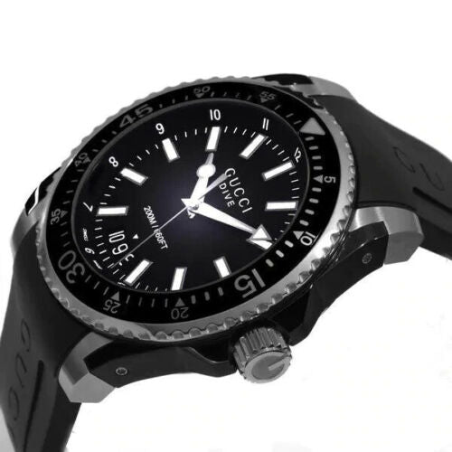 Gucci Dive 45mm Analog Swiss Quartz Black Dial Men's Watch YA136204