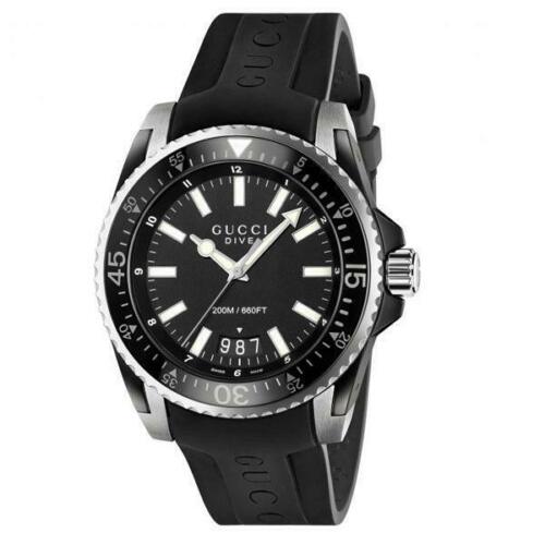 Gucci Dive 45mm Analog Swiss Quartz Black Dial Men's Watch YA136204