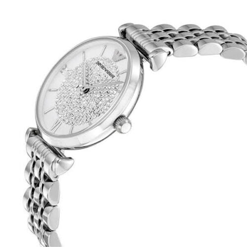 EMPORIO ARMANI Gianni T Bar Crystals Silver 32mm Womens Watch AR1925