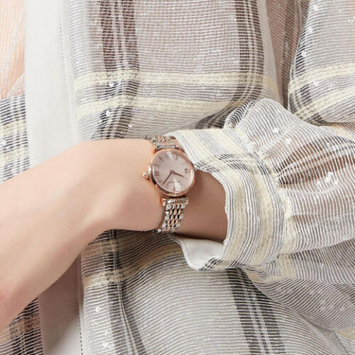 EMPORIO ARMANI Rose Gold Pink Dial 28mm Two Tone Women Watch AR11223