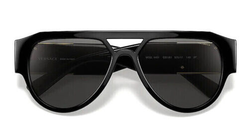 VERSACE Medusa Black Gold Grey Pilot Sunglasses VE 4401 GB1/87 XL