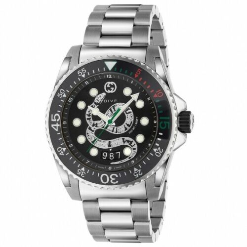Gucci Dive 45mm King Snake Steel Bracelet Men's Dress Watch YA136218