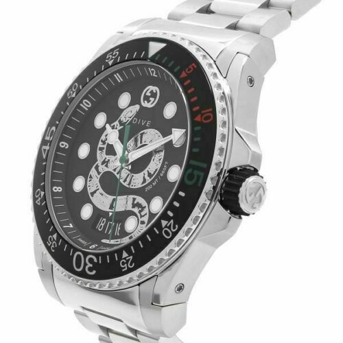 Gucci Dive 45mm King Snake Steel Bracelet Men's Dress Watch YA136218