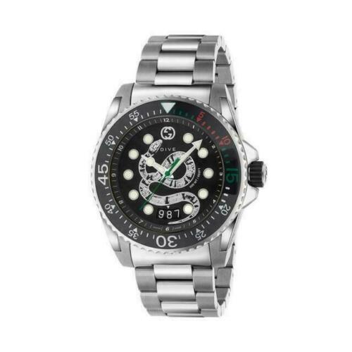 Gucci Dive 45mm King Snake Steel Bracelet Men's Dress Watch YA136218