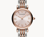 EMPORIO ARMANI Rose Gold Pink Dial 28mm Two Tone Women Watch AR11223