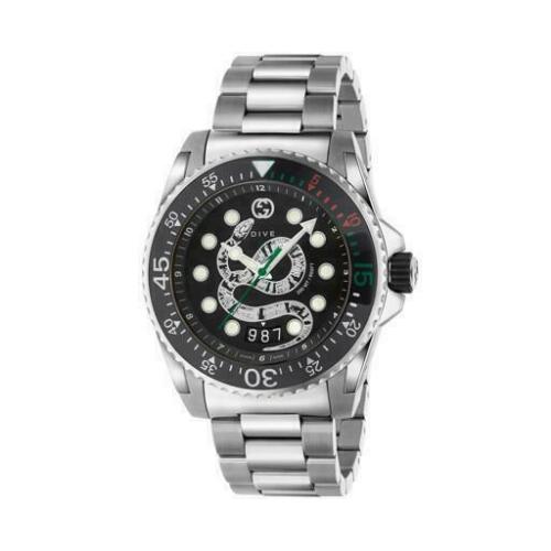 Gucci Dive 45mm King Snake Steel Bracelet Men's Dress Watch YA136218