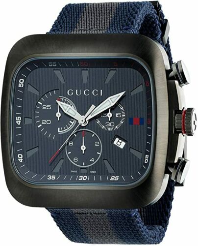 Gucci Coupe 44mm Chronograph Blue Grey Square Mens Watch YA131203